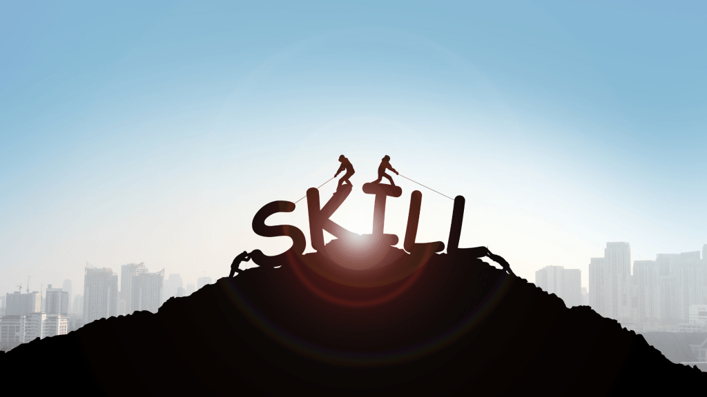 the word skills on a hill
